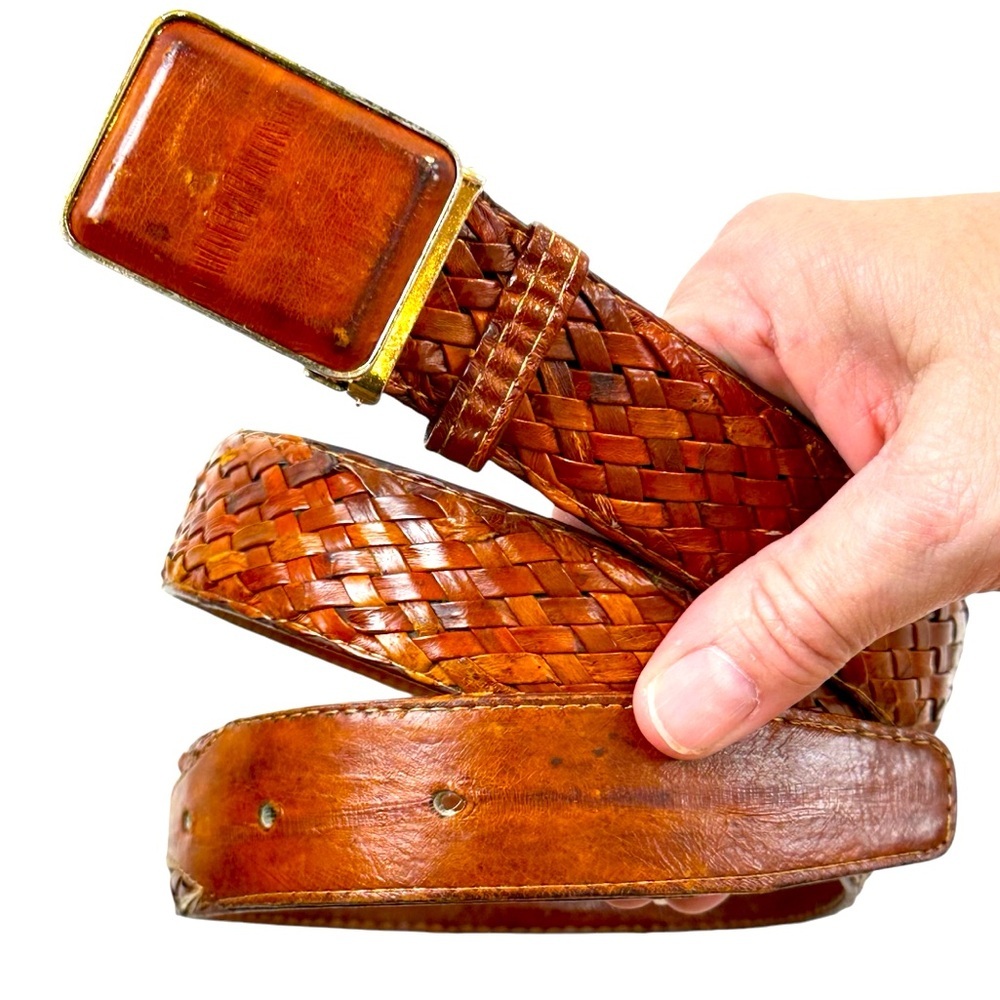 Vintage Genuine Eel Skin Woven Belt Brown Leather Size 34 Men’s 💜